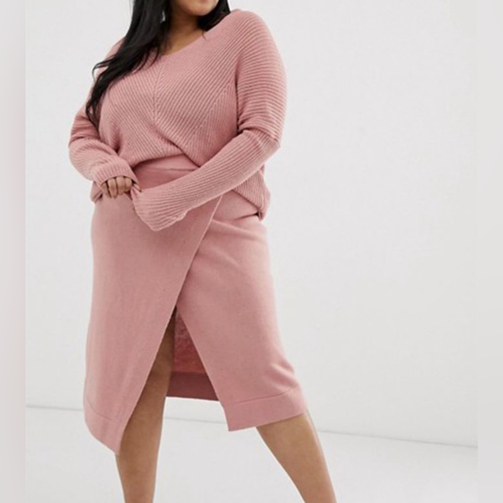 Micha Lounge Sweater Wrap Midi Skirt Stretchy Size 18